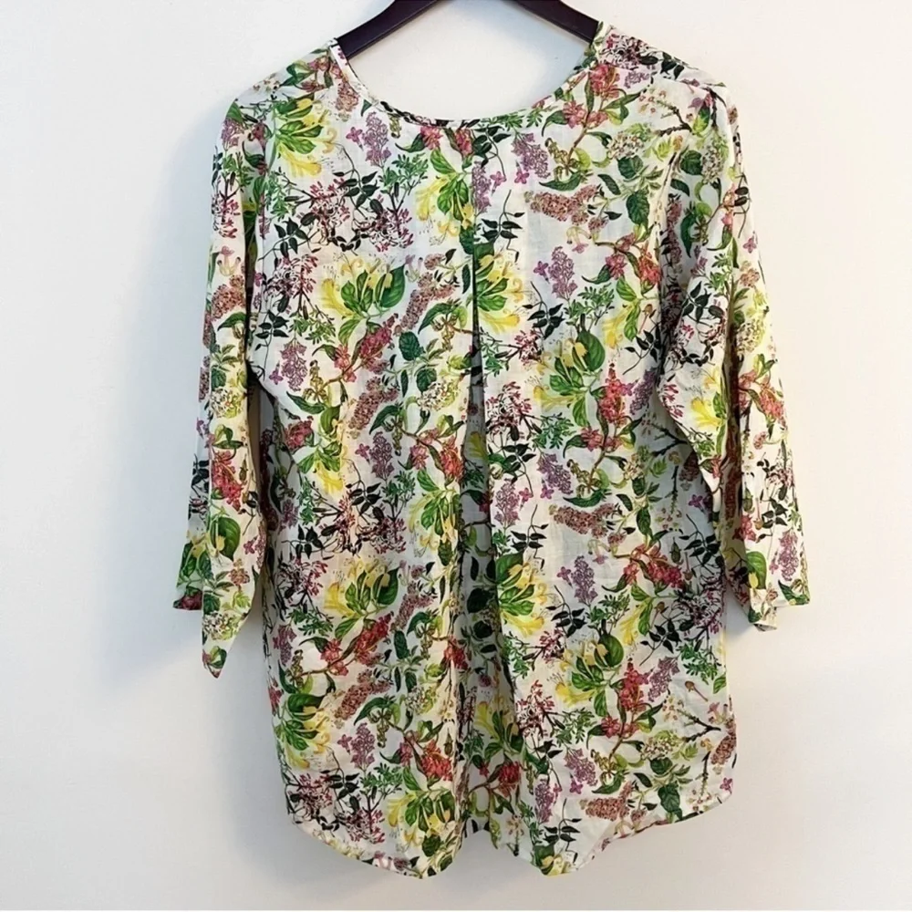 Jiva Clothing Floral Raime Green Tunic Blouse 3/4 Sleeves Size 2 (10-12 US)